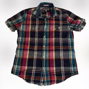 Express Plaid Cotton Shirt Blouse Short Sleeve Button Up Women’s Size M